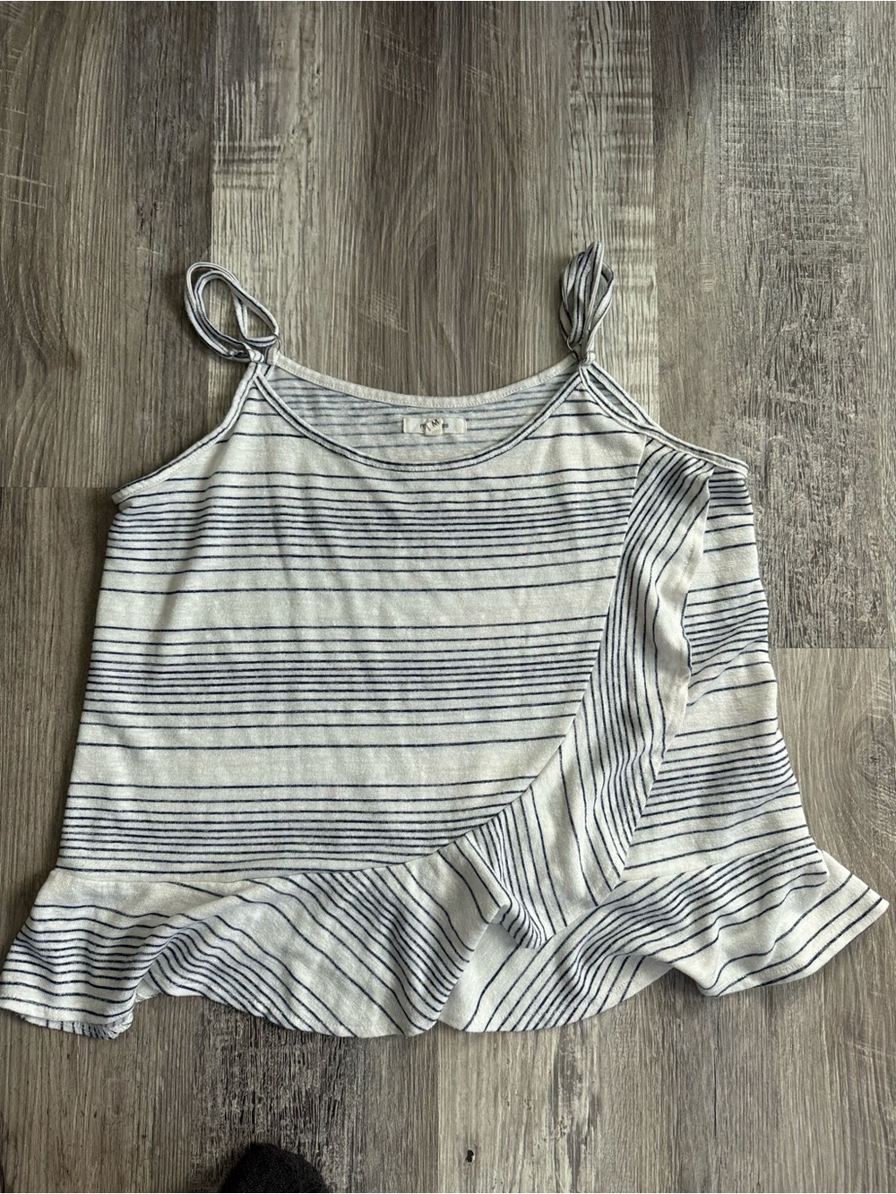 Maurices White & Navy Striped Ruffle Hem Camisole
